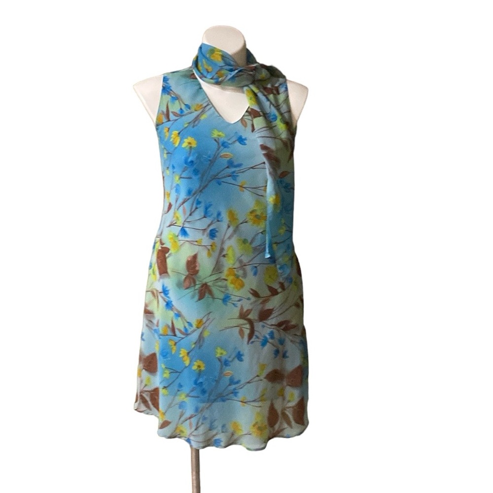 A Wild Thyme Sheer Floral Dress Fully Lined and With a Matching Scarf, Size 16